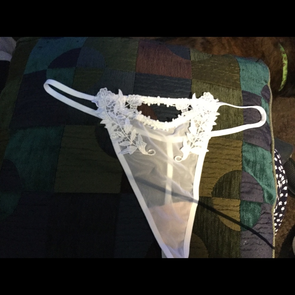 White lacy G string panties